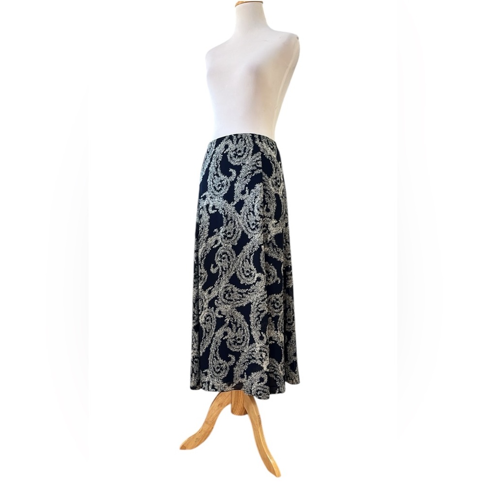 LIZ CLAIBORNE A-LINE FLOWY FLORAL CHIFFON MAXI SKIRT DARK BLUE WHITE SIZE 12